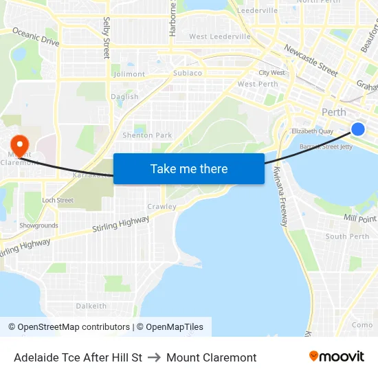 Adelaide Tce After Hill St to Mount Claremont map