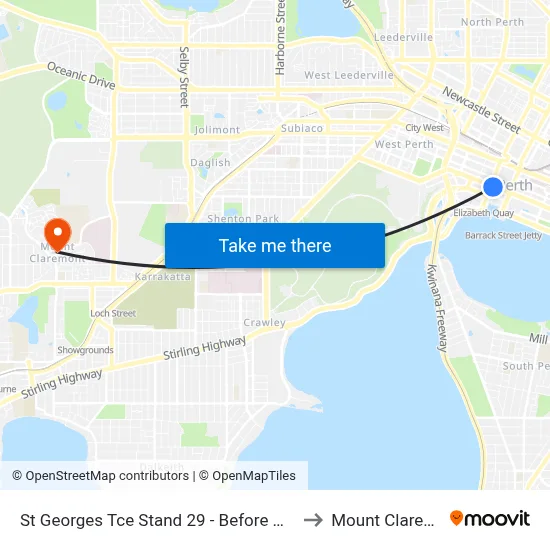 St Georges Tce Stand 29 - Before William St to Mount Claremont map