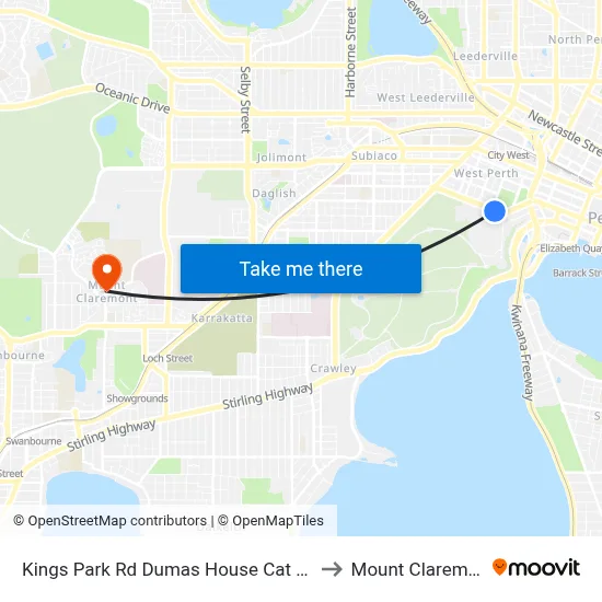 Kings Park Rd Dumas House Cat Id 32 to Mount Claremont map