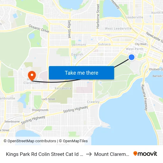 Kings Park Rd Colin Street Cat Id 106 to Mount Claremont map