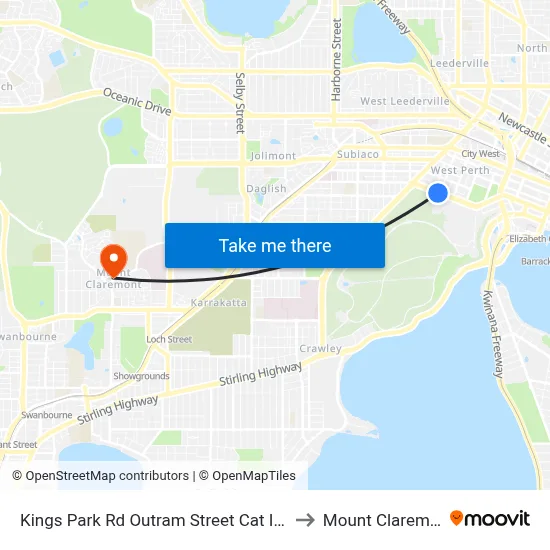 Kings Park Rd Outram Street Cat Id 107 to Mount Claremont map