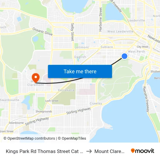 Kings Park Rd Thomas Street Cat Id 108 to Mount Claremont map