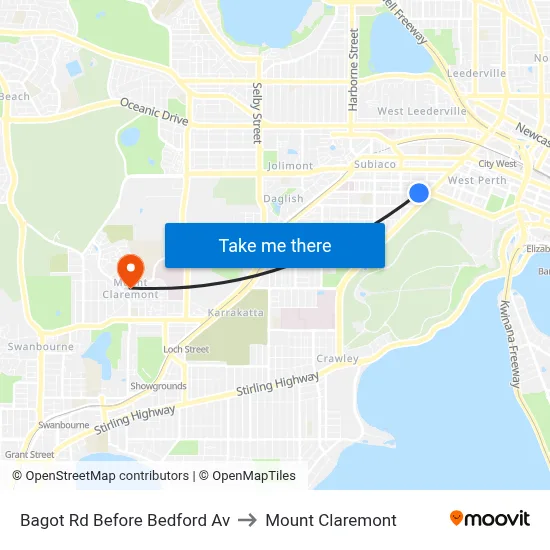 Bagot Rd Before Bedford Av to Mount Claremont map