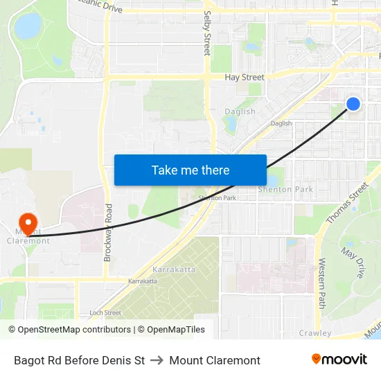 Bagot Rd Before Denis St to Mount Claremont map