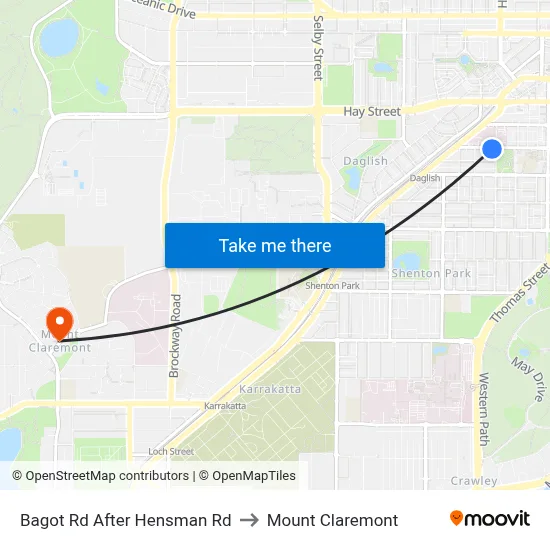 Bagot Rd After Hensman Rd to Mount Claremont map