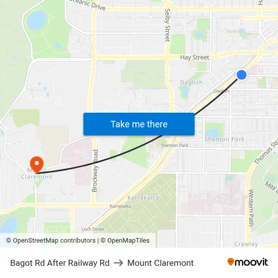 Bagot Rd After Railway Rd to Mount Claremont map