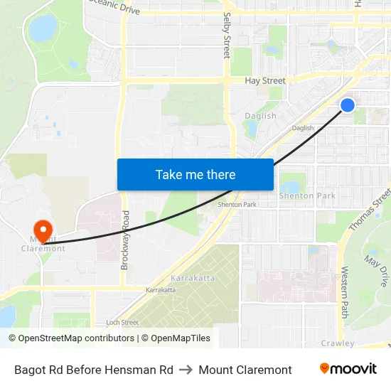 Bagot Rd Before Hensman Rd to Mount Claremont map