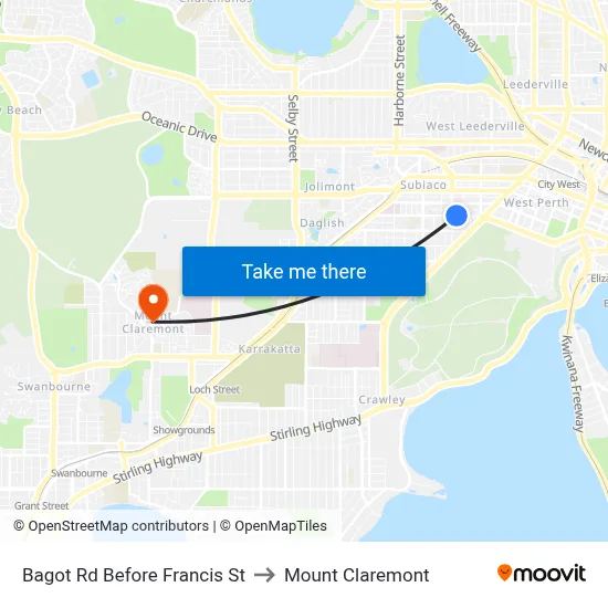 Bagot Rd Before Francis St to Mount Claremont map