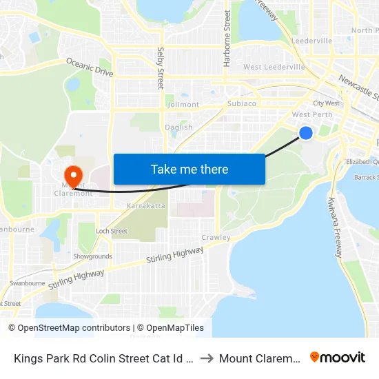 Kings Park Rd Colin Street Cat Id 142 to Mount Claremont map
