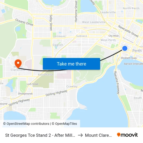 St Georges Tce Stand 2 - After Milligan St to Mount Claremont map