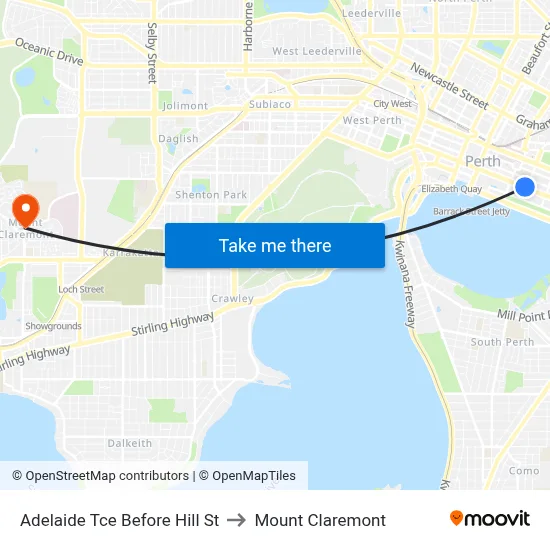 Adelaide Tce Before Hill St to Mount Claremont map