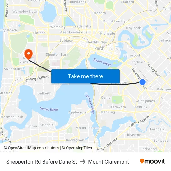 Shepperton Rd Before Dane St to Mount Claremont map