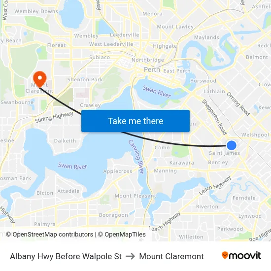 Albany Hwy Before Walpole St to Mount Claremont map