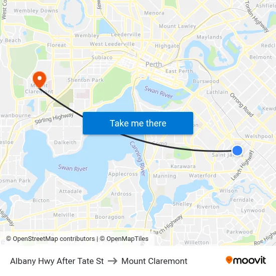 Albany Hwy After Tate St to Mount Claremont map