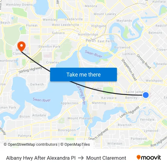 Albany Hwy After Alexandra Pl to Mount Claremont map