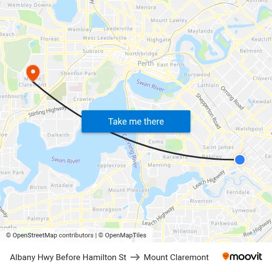 Albany Hwy Before Hamilton St to Mount Claremont map