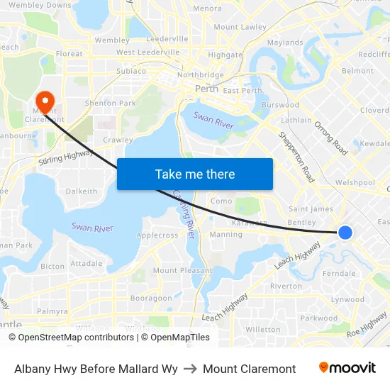 Albany Hwy Before Mallard Wy to Mount Claremont map