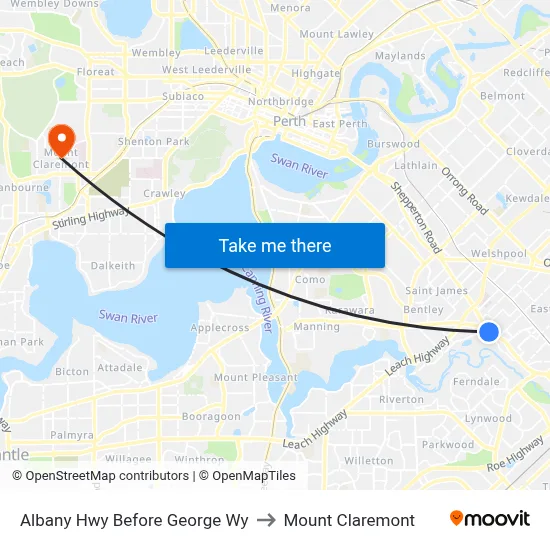 Albany Hwy Before George Wy to Mount Claremont map