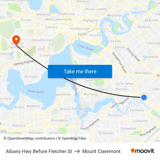 Albany Hwy Before Fletcher St to Mount Claremont map