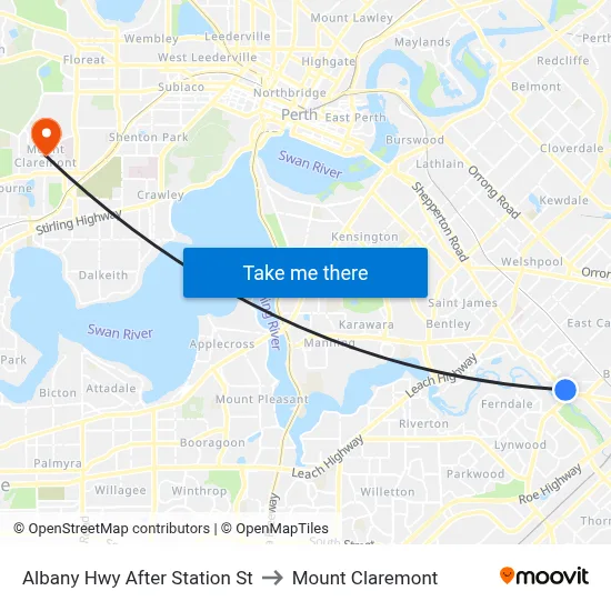 Albany Hwy After Station St to Mount Claremont map