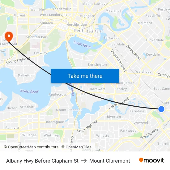 Albany Hwy Before Clapham St to Mount Claremont map