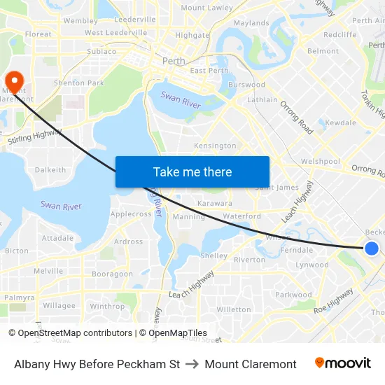 Albany Hwy Before Peckham St to Mount Claremont map