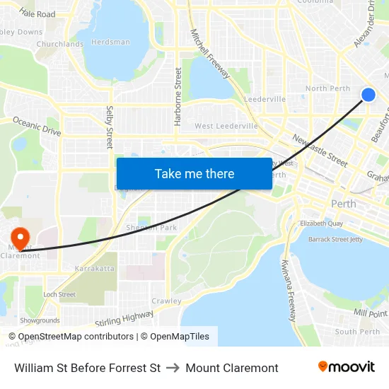 William St Before Forrest St to Mount Claremont map