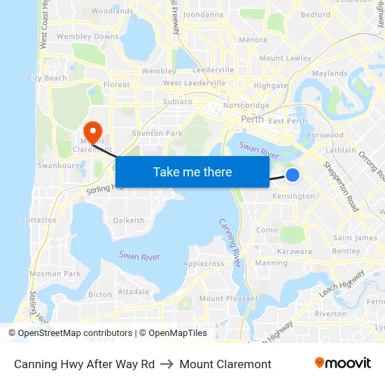 Canning Hwy After Way Rd to Mount Claremont map