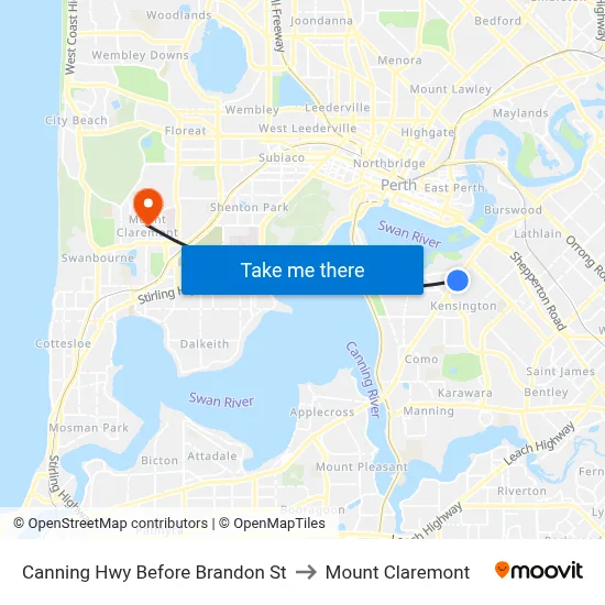 Canning Hwy Before Brandon St to Mount Claremont map