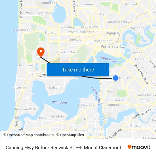 Canning Hwy Before Renwick St to Mount Claremont map