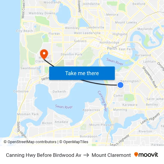 Canning Hwy Before Birdwood Av to Mount Claremont map