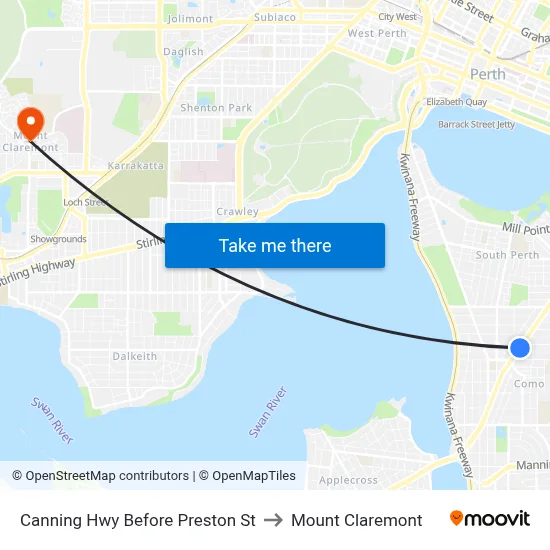 Canning Hwy Before Preston St to Mount Claremont map
