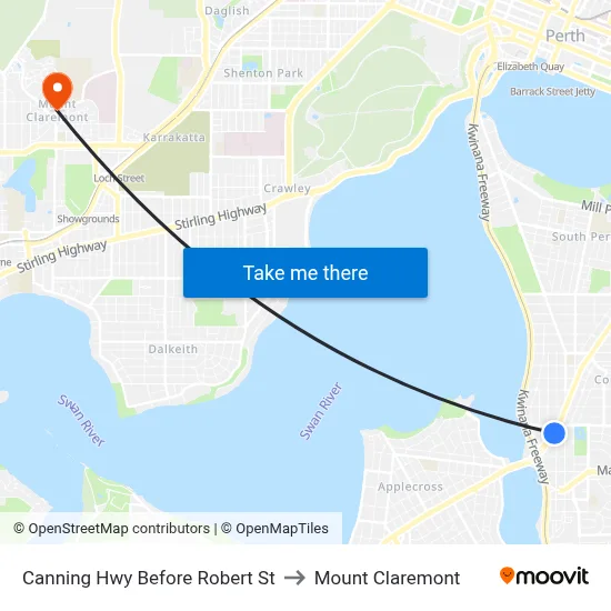 Canning Hwy Before Robert St to Mount Claremont map