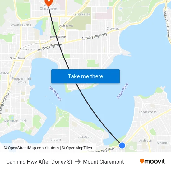 Canning Hwy After Doney St to Mount Claremont map