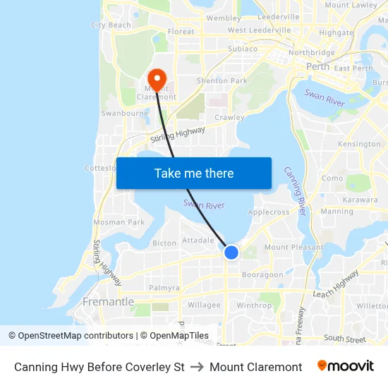 Canning Hwy Before Coverley St to Mount Claremont map