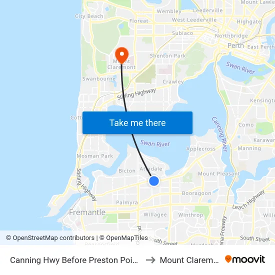 Canning Hwy Before Preston Point Rd to Mount Claremont map