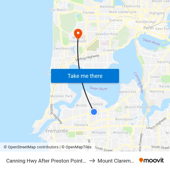 Canning Hwy After Preston Point Rd to Mount Claremont map