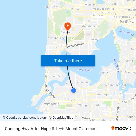 Canning Hwy After Hope Rd to Mount Claremont map