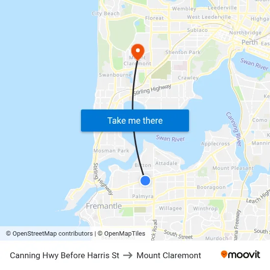 Canning Hwy Before Harris St to Mount Claremont map