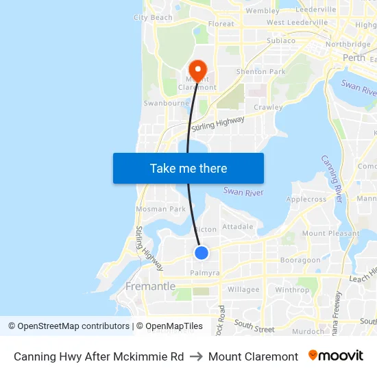 Canning Hwy After Mckimmie Rd to Mount Claremont map