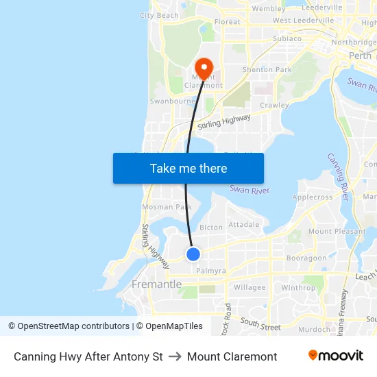 Canning Hwy After Antony St to Mount Claremont map