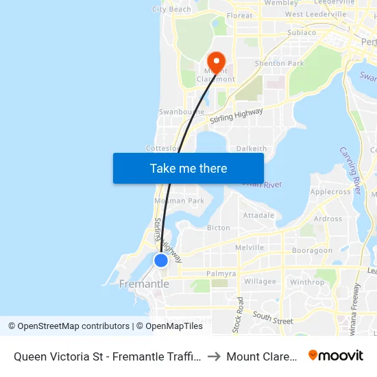 Queen Victoria St - Fremantle Traffic Bridge to Mount Claremont map