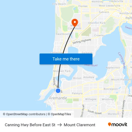 Canning Hwy Before East St to Mount Claremont map