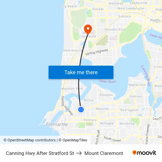 Canning Hwy After Stratford St to Mount Claremont map