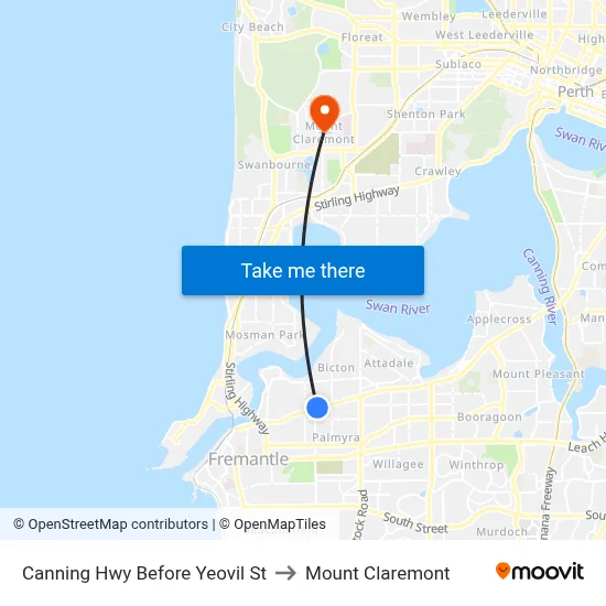 Canning Hwy Before Yeovil St to Mount Claremont map