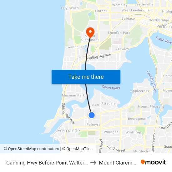 Canning Hwy Before Point Walter Rd to Mount Claremont map