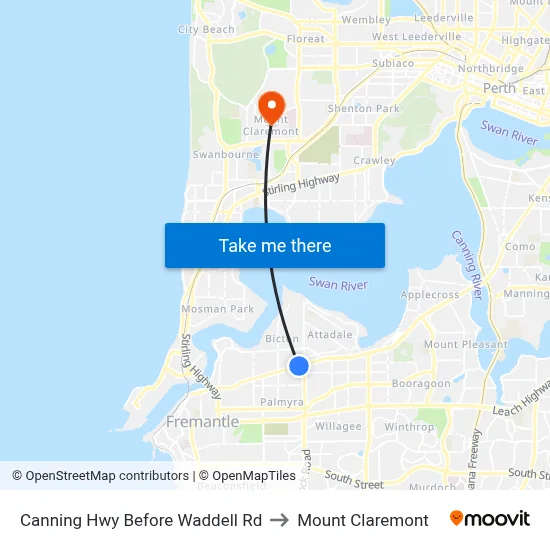 Canning Hwy Before Waddell Rd to Mount Claremont map