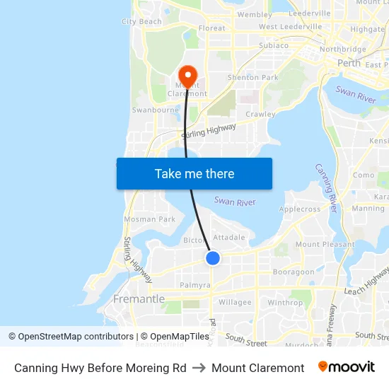 Canning Hwy Before Moreing Rd to Mount Claremont map