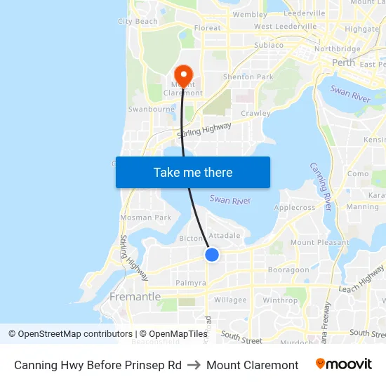 Canning Hwy Before Prinsep Rd to Mount Claremont map