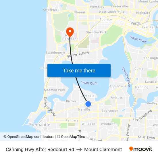 Canning Hwy After Redcourt Rd to Mount Claremont map